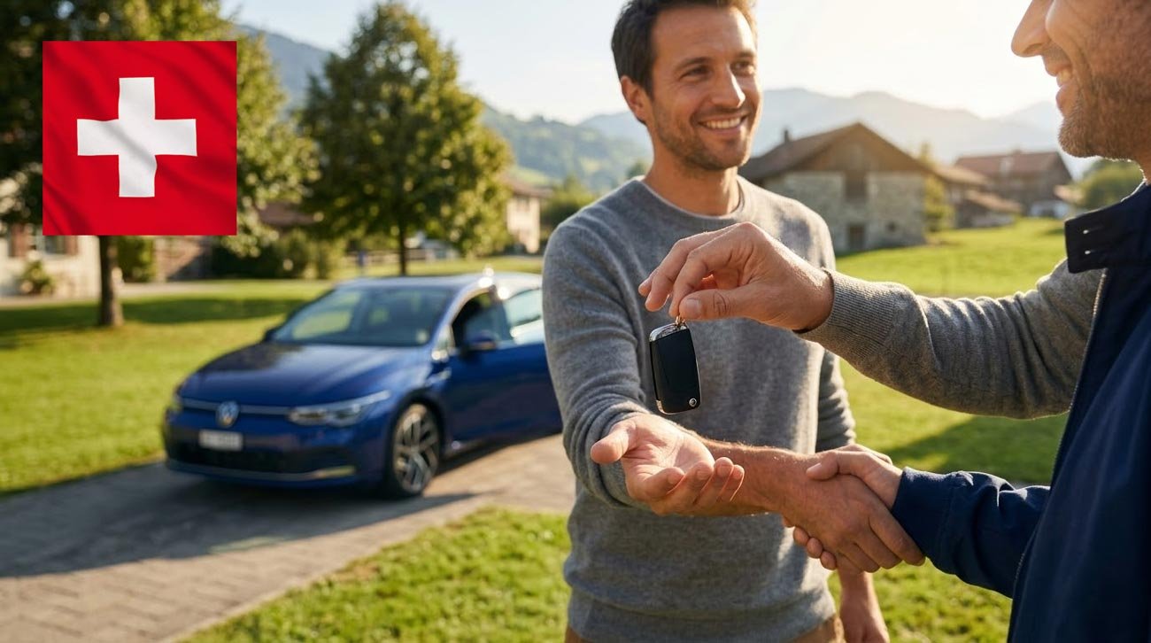Schlüsselübergabe beim Autoankauf in der Schweiz nach erfolgreichem Fahrzeugverkauf